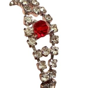 Vintage Silver Tone Red Crystal Double Strand Rhinestone Bracelet 7 Inch